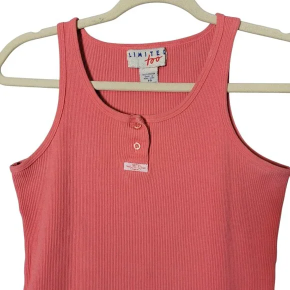 VTG Limited Too Tween Girls 90s Y2K Coral Coquette Cotton Ribbed Tank Size 16 - Picture 3 of 9